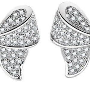 White Gold Cubic Zirconia Bow Stud Earrings for Women Elegant Gift